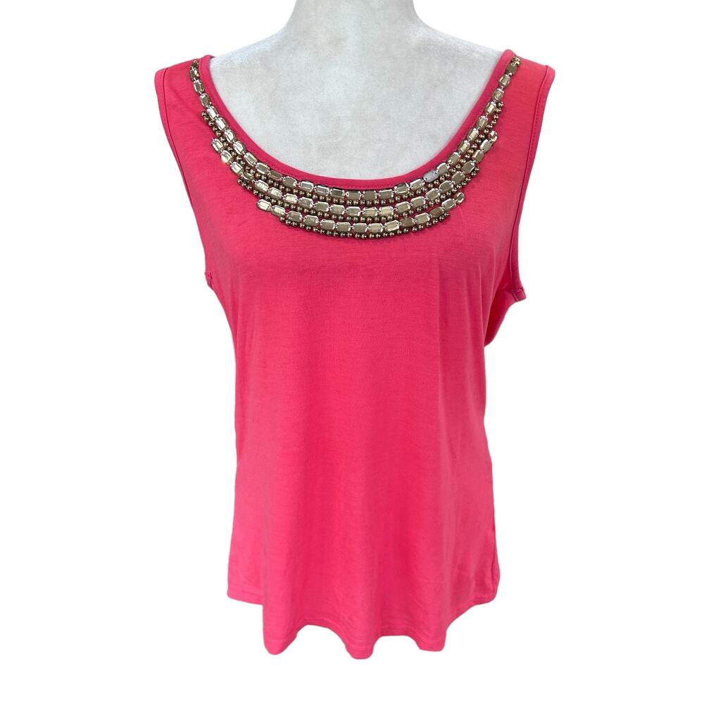 Michael F Womens Orange Coral Beaded Tank Top Size Large‎